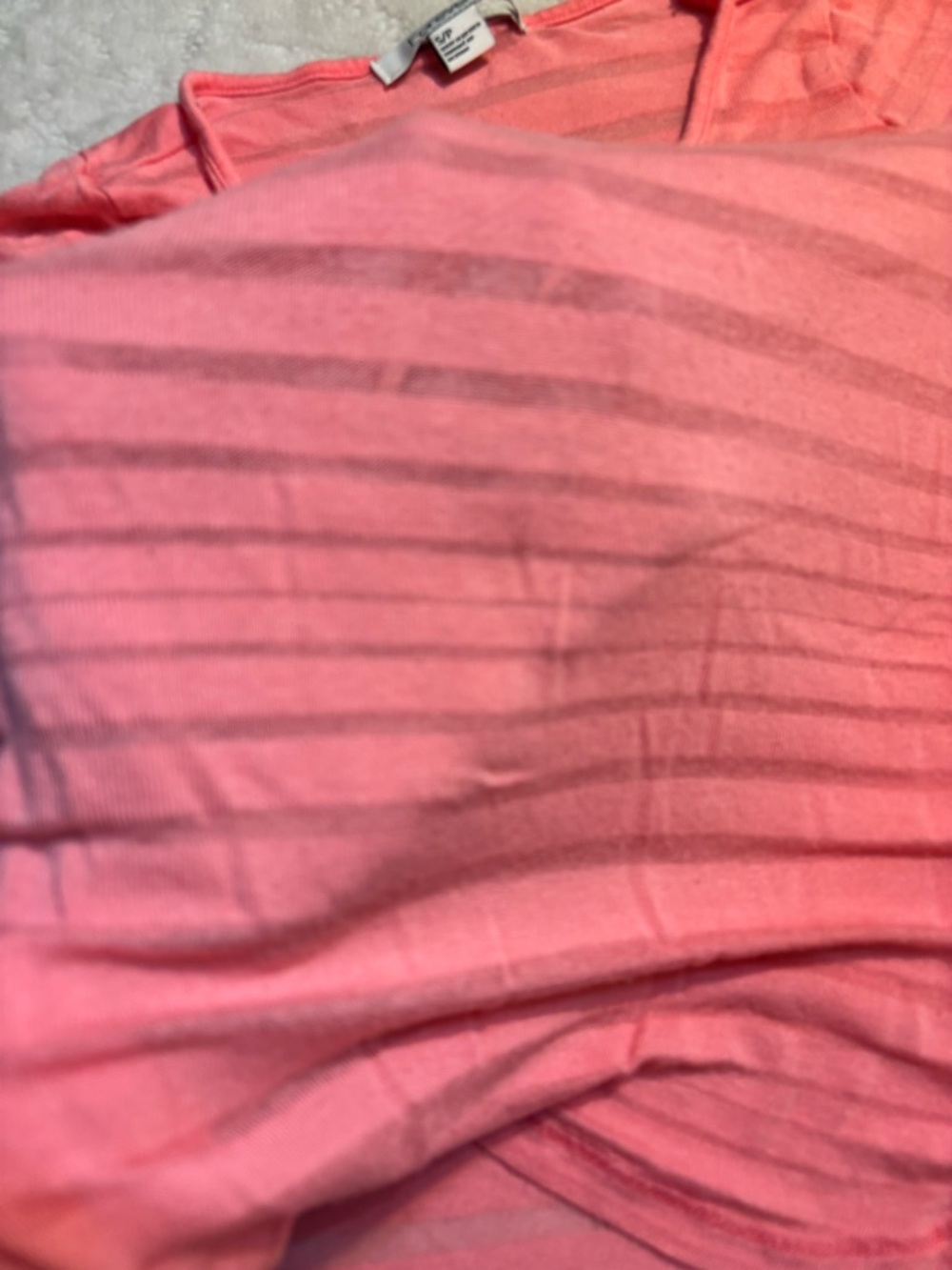 Forever 21 Top Small Coral Pink Semi-Sheer Striped Long-Slv Boat Neck Stretch - Picture 9 of 14